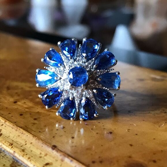 Natural Blue Kyanite Sterling Silver Cocktail Ring Size 10 - Picture 9 of 9